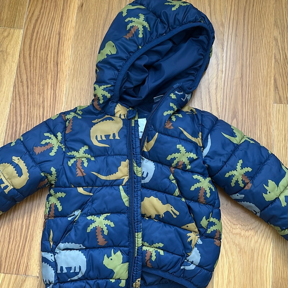 Zara baby boy down jacket dinosaur navy blue